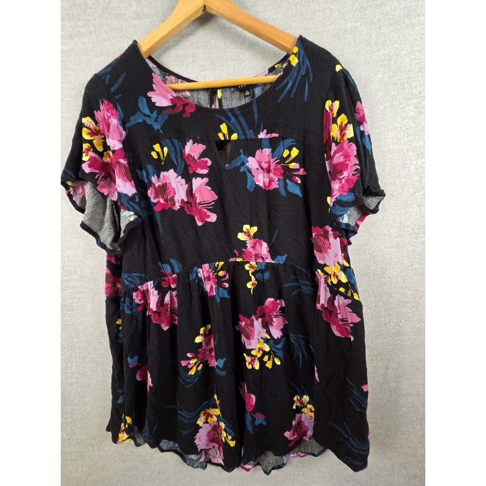 Torrid Black Floral Gauze Keyhole Babydoll Tunic 3X Whimsigoth Flowy Career Boho